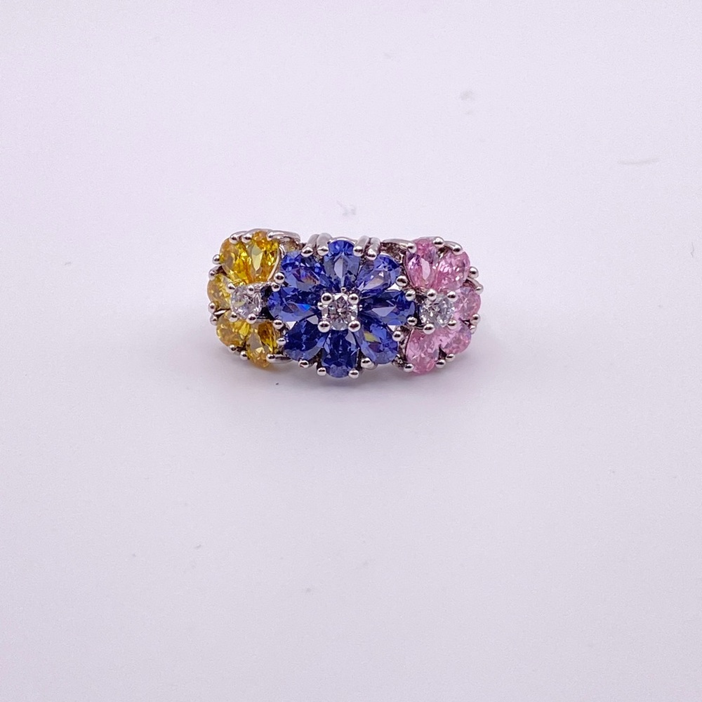 MultiColoured Lab Created Sapphire Ring, 925 Sterling Silver, Size 7